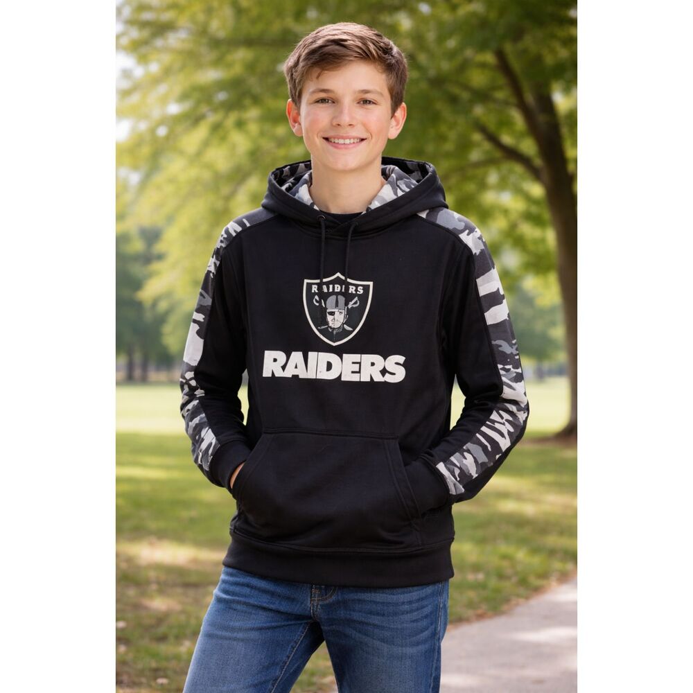 Youth Raiders Hoodie L 16-18 Black White Camo NFL Pullover Hooded Sweatshirt #T